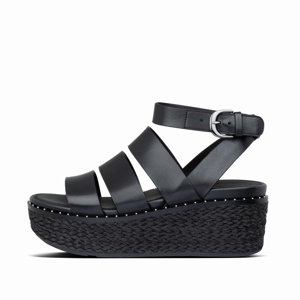 Sandales Compensées Fitflop ELOISE Espadrille Femme Noir | HNI-497823