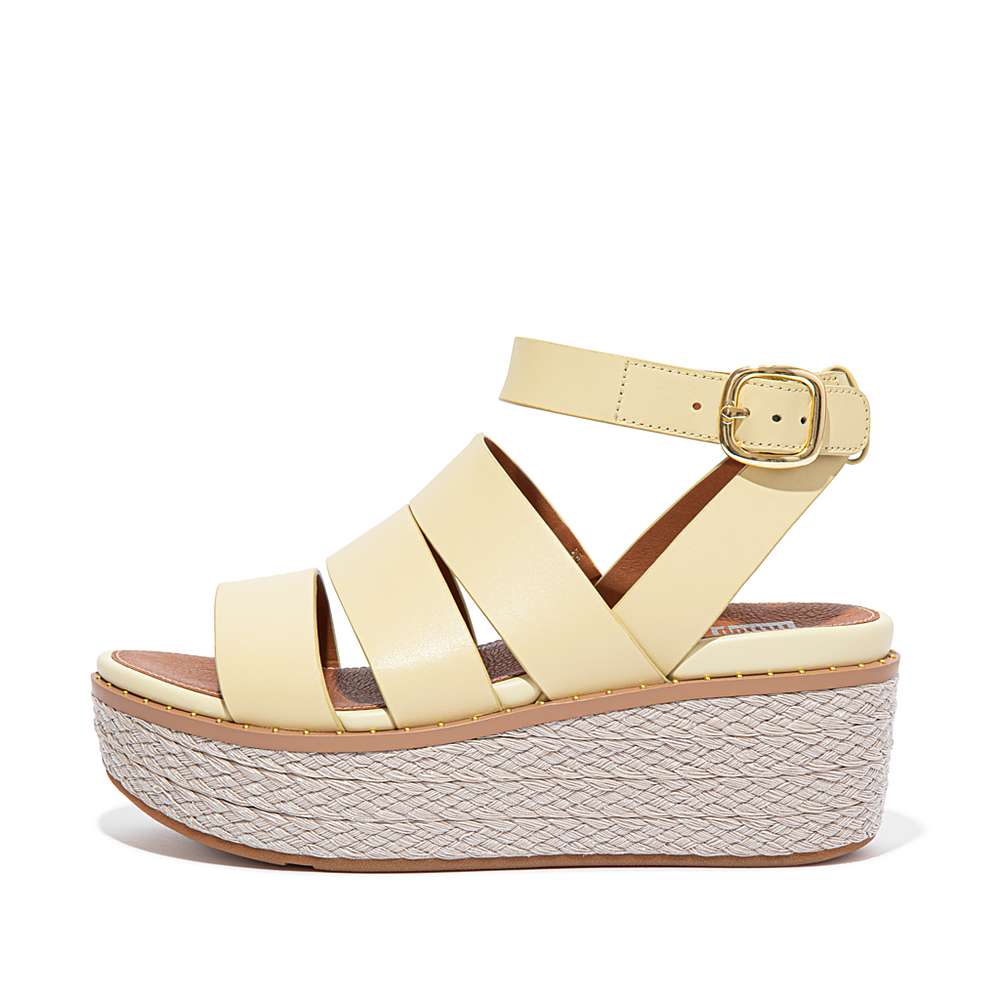 Sandales Compensées Fitflop ELOISE Espadrille Leather Femme Jaune | YQN-258140