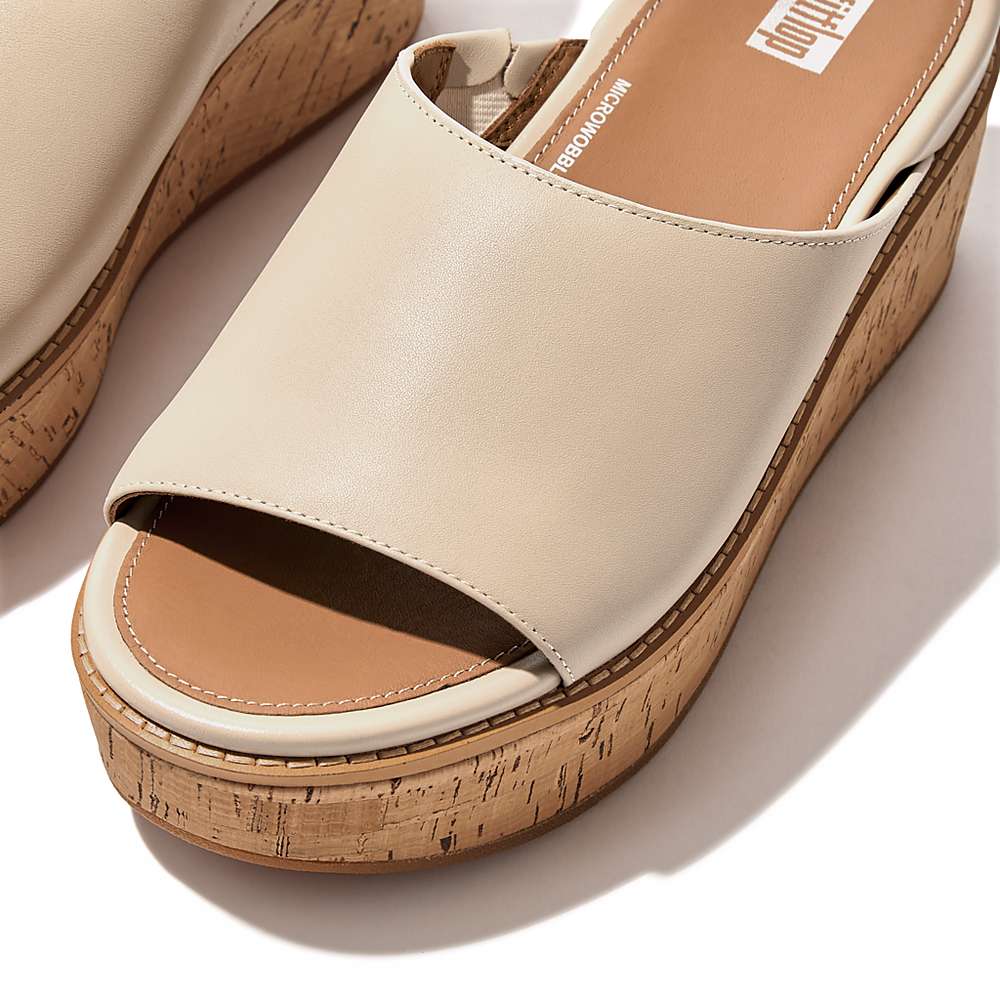 Sandales Fitflop ELOISE Cork-Wrap Leather Wedge Slides Femme Grise Beige | LWB-715649