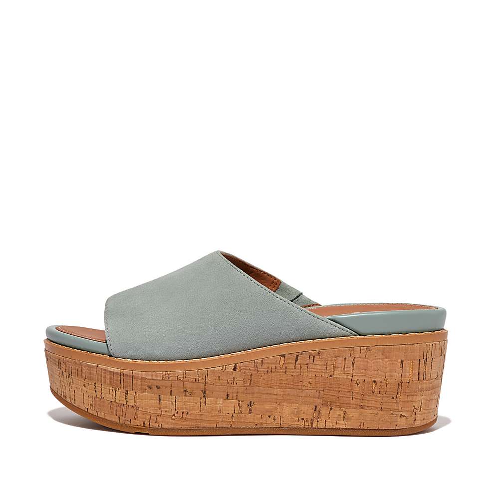 Sandales Fitflop ELOISE Cork-Wrap Suede Wedge Slides Femme Bleu | EZQ-153097