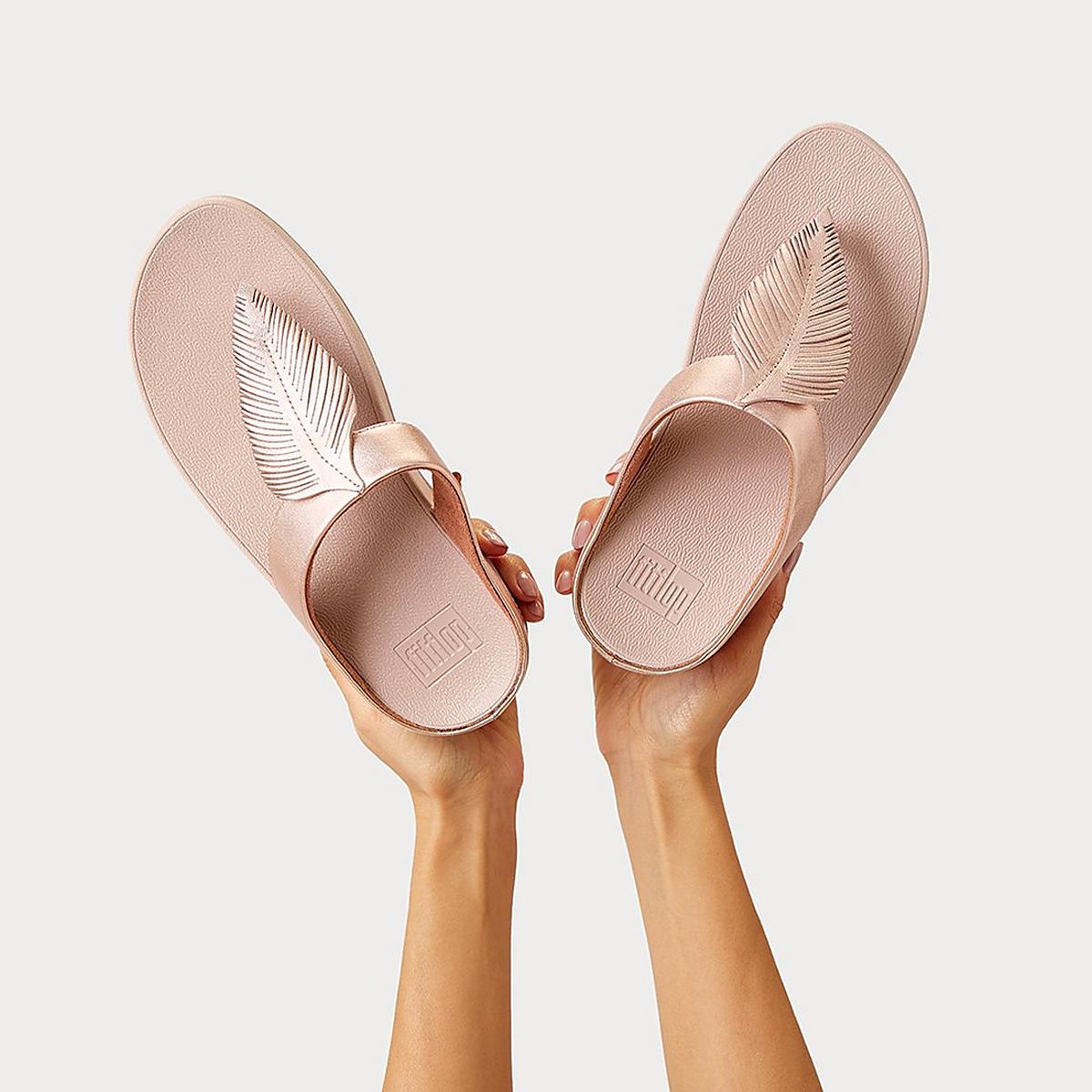 Sandales Fitflop FINO Feather Metallic Toe-Post Femme Rose Doré | EOT-132597