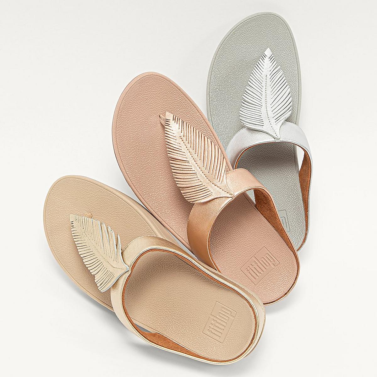 Sandales Fitflop FINO Feather Metallic Toe-Post Femme Rose Doré | EOT-132597