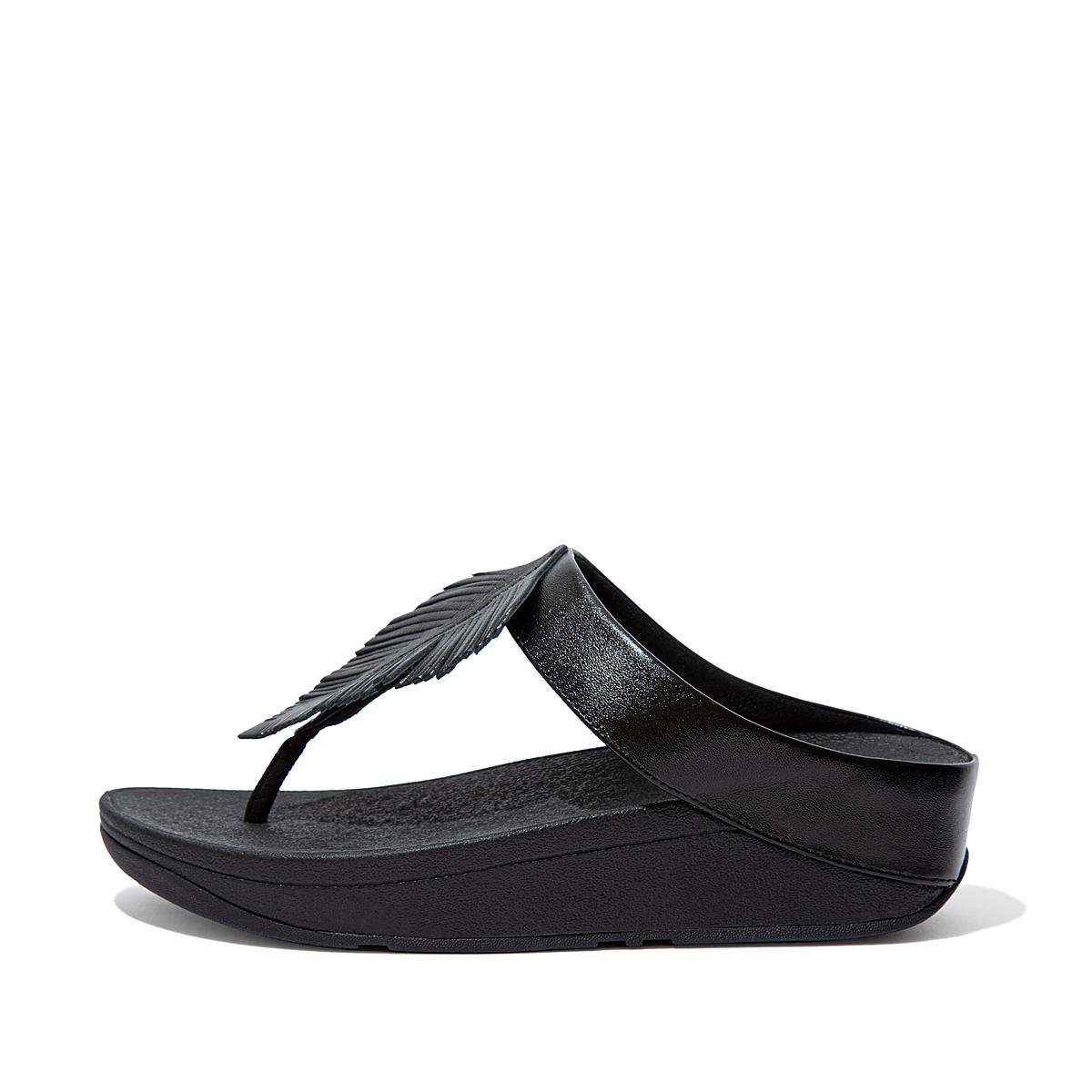 Sandales Fitflop FINO Feather Metallic Toe-Post Femme Noir | JEZ-483601