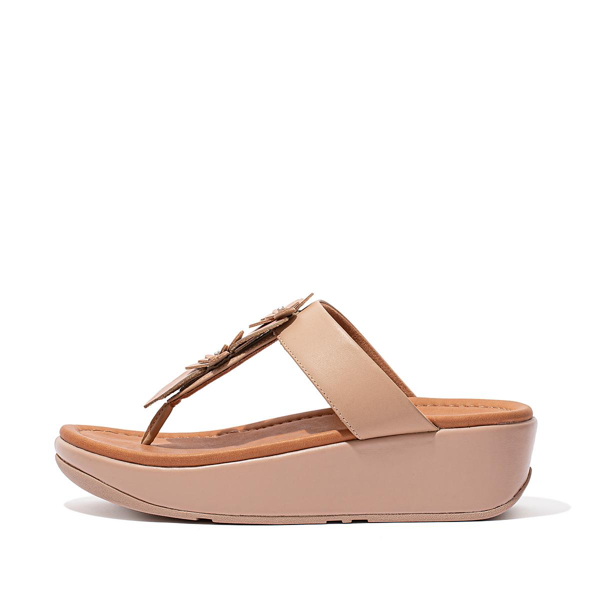 Sandales Fitflop FINO Floral Leather Toe-Post Femme Beige | IWP-306984