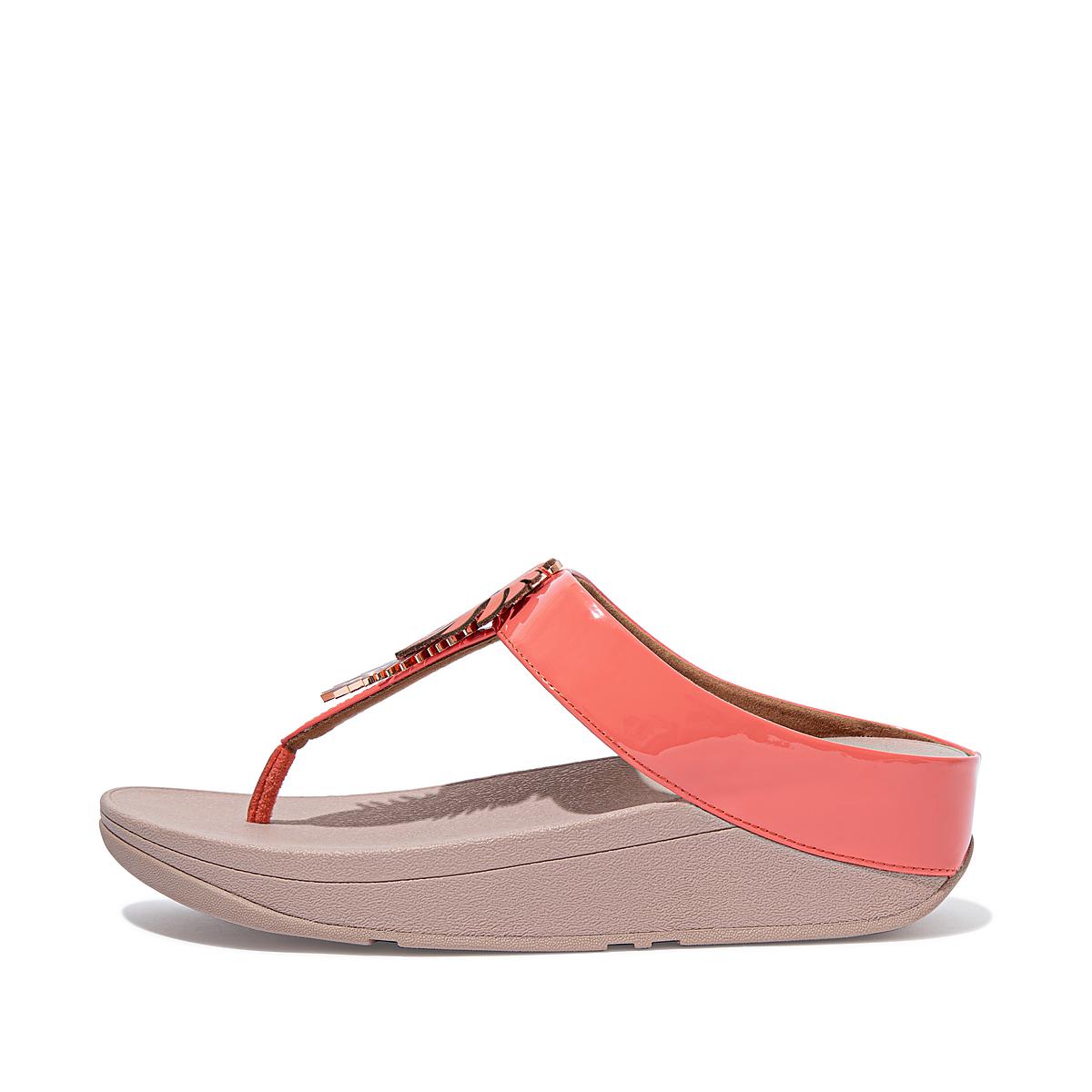 Sandales Fitflop FINO Jungle Leaf Vernis Femme Corail Rose | AUC-130684