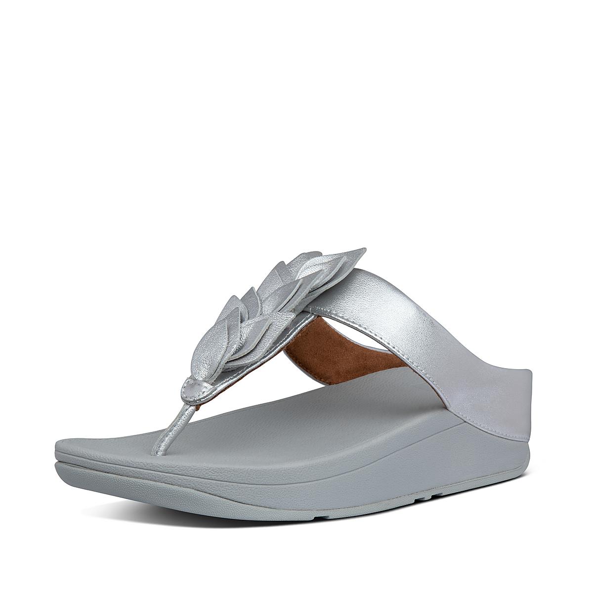 Sandales Fitflop FINO Leaf Metallic Leather Toe-Thongs Femme Argent | HVO-369584