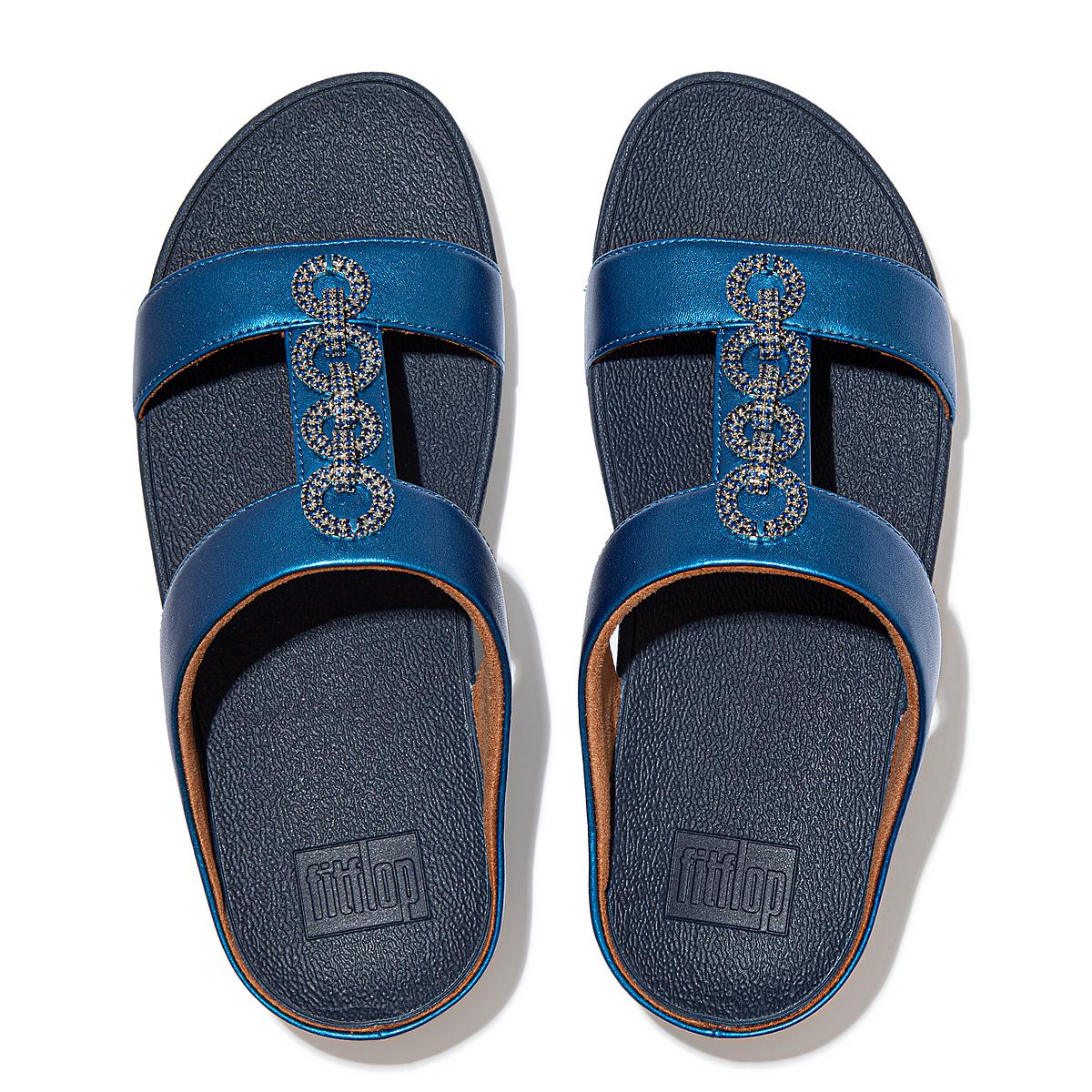 Sandales Fitflop FINO Sparkle Slides Femme Bleu | FDA-769320