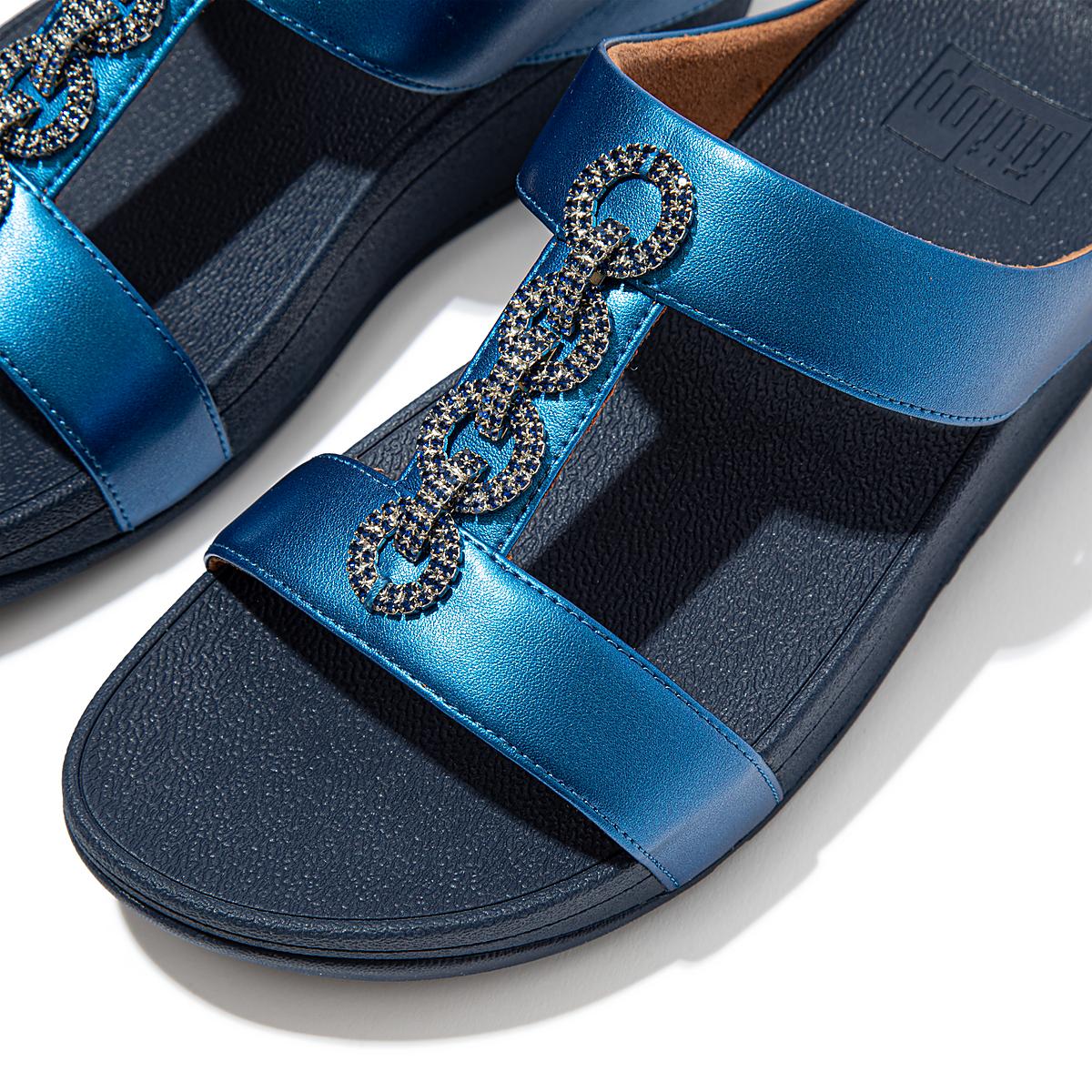 Sandales Fitflop FINO Sparkle Slides Femme Bleu | FDA-769320