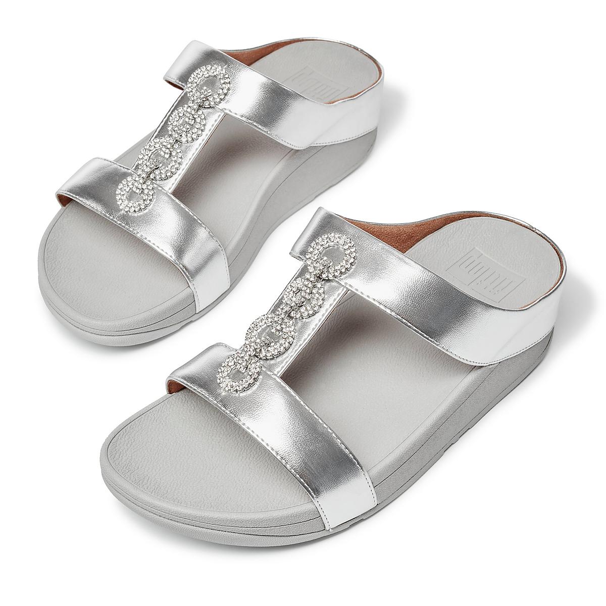 Sandales Fitflop FINO Sparkle Slides Femme Argent | YSD-592860