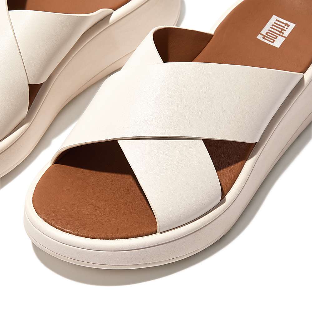 Sandales Fitflop F-MODE Leather Flatform Cross Slides Femme Blanche | AZV-716934