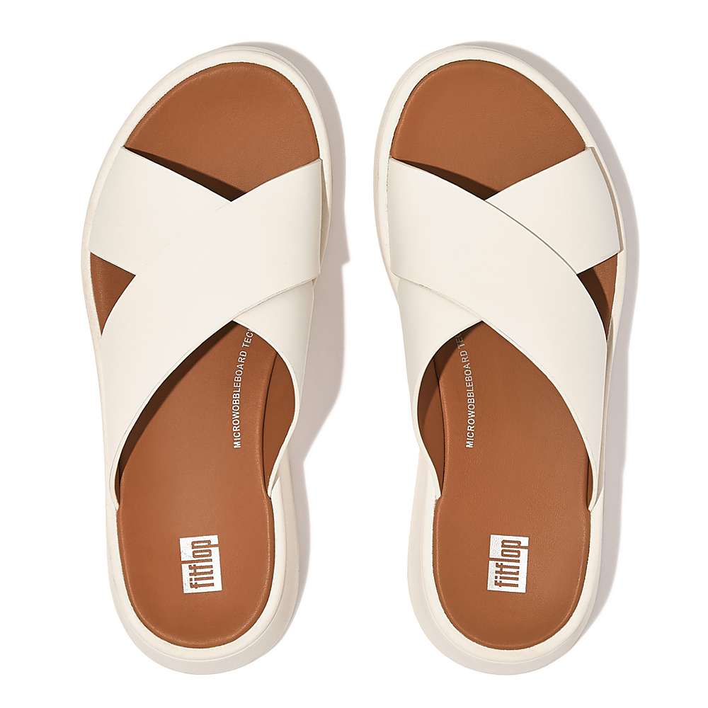 Sandales Fitflop F-MODE Leather Flatform Cross Slides Femme Blanche | AZV-716934