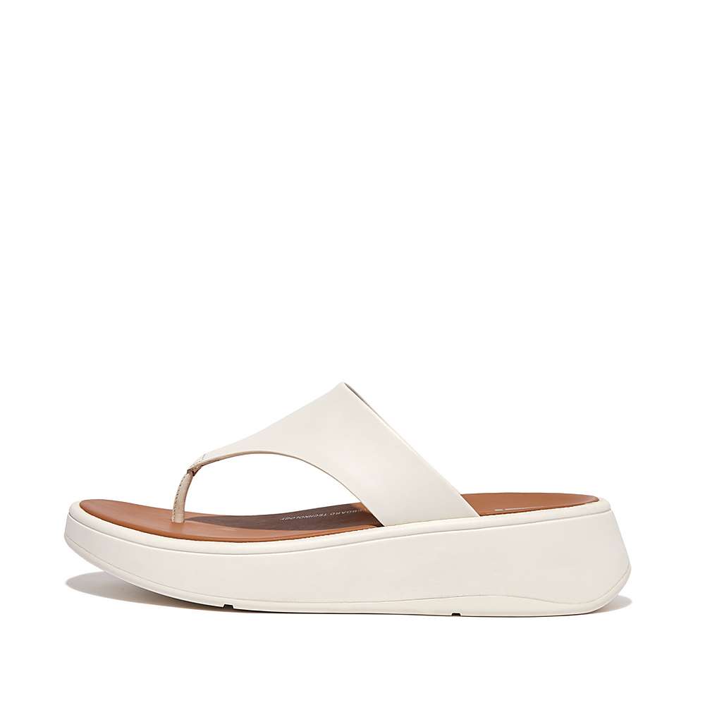 Sandales Fitflop F-MODE Leather Flatform Toe-Post Femme Blanche | HKI-096137