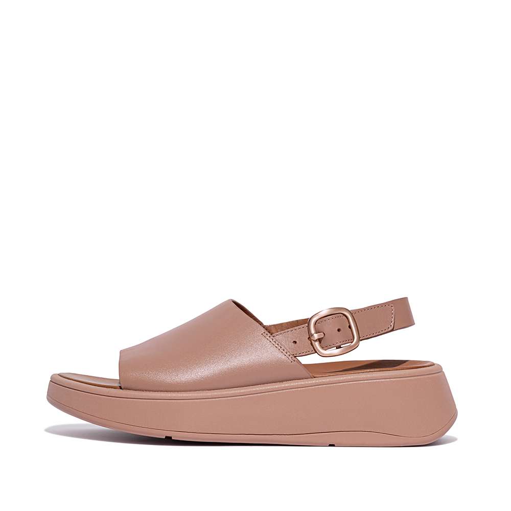 Sandales Fitflop F-MODE Leather Flatform Back-Strap Femme Beige | RAK-481360