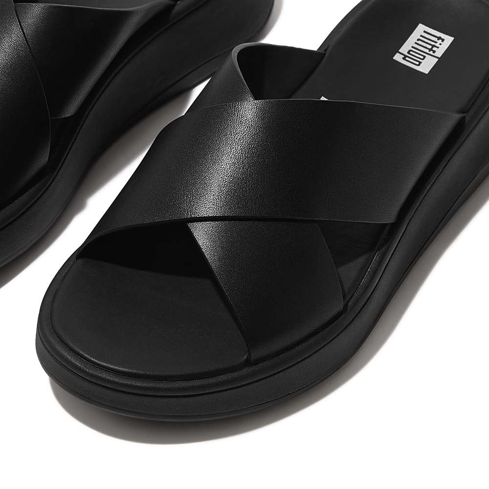 Sandales Fitflop F-MODE Leather Flatform Cross Slides Femme Noir | ZNP-765234