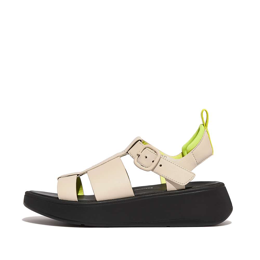 Sandales Fitflop F-MODE Neon-Pop Leather Flatform Fisherman Femme Grise Jaune | YZX-841293