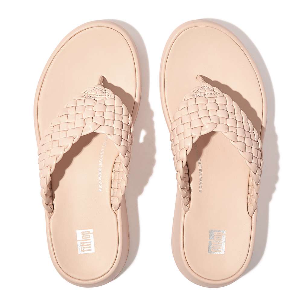 Sandales Fitflop F-MODE Woven Leather Flatform Toe-Post Femme Rose | AZF-840923