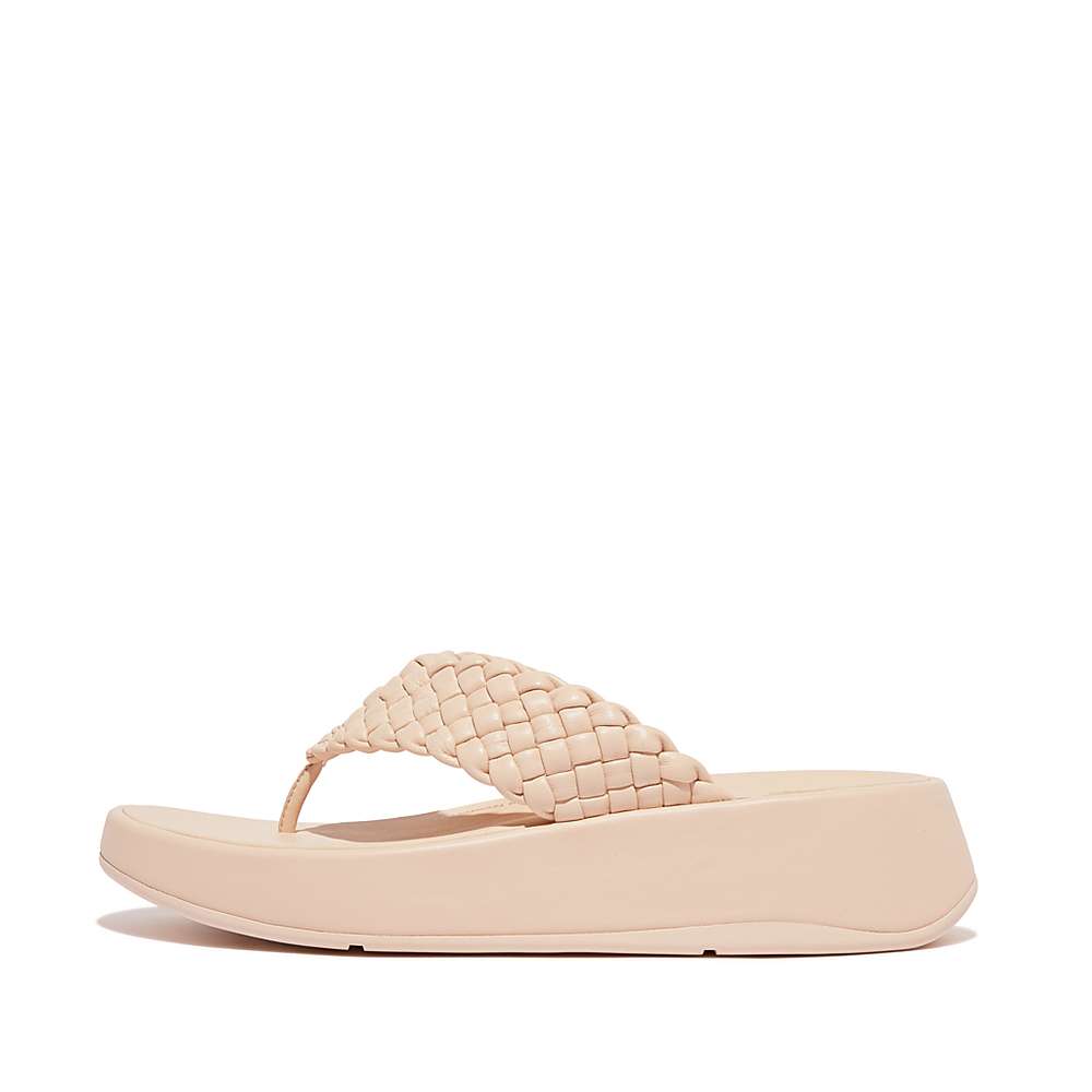 Sandales Fitflop F-MODE Woven Leather Flatform Toe-Post Femme Rose | AZF-840923