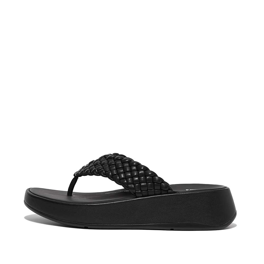 Sandales Fitflop F-MODE Woven Leather Flatform Toe-Post Femme Noir | BYM-420987