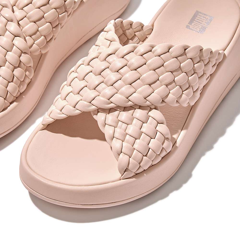 Sandales Fitflop F-MODE Woven Leather Flatform Cross Slides Femme Rose | OVE-843206