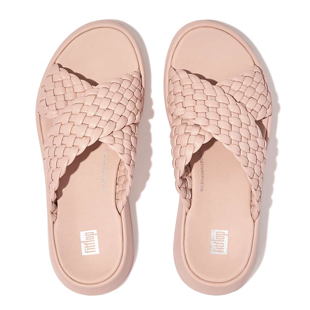 Sandales Fitflop F-MODE Woven Leather Flatform Cross Slides Femme Rose | OVE-843206