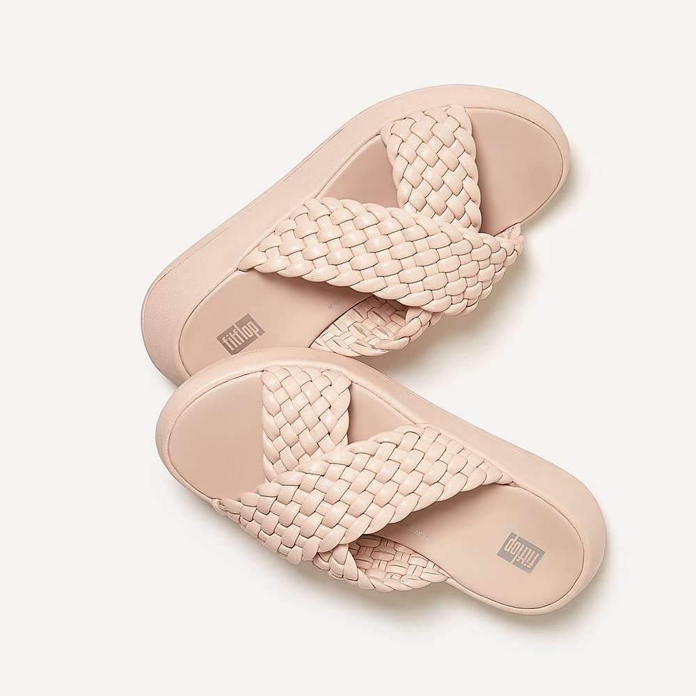 Sandales Fitflop F-MODE Woven Leather Flatform Cross Slides Femme Rose | OVE-843206