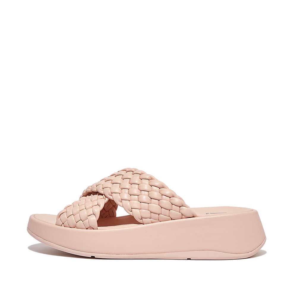 Sandales Fitflop F-MODE Woven Leather Flatform Cross Slides Femme Rose | OVE-843206