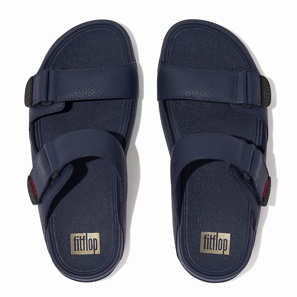 Sandales Fitflop GOGH MOC Adjustable Leather Slides Homme Bleu Marine | WBP-146853