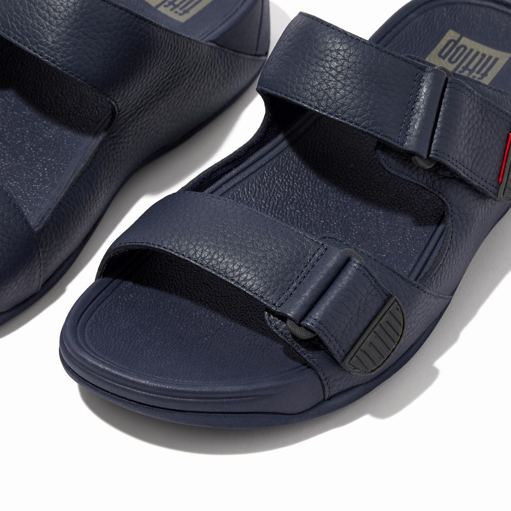 Sandales Fitflop GOGH MOC Adjustable Leather Slides Homme Bleu Marine | WBP-146853