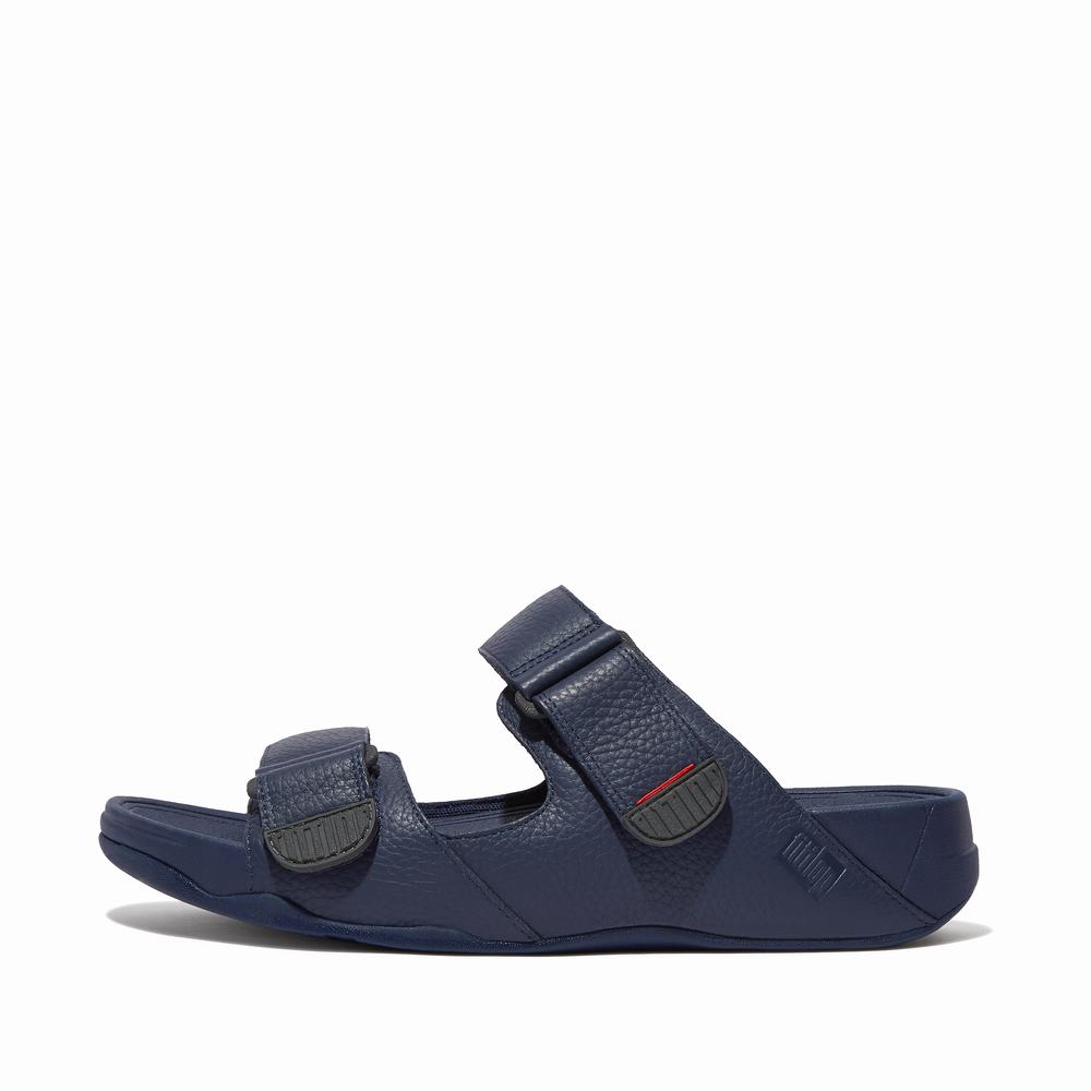 Sandales Fitflop GOGH MOC Adjustable Leather Slides Homme Bleu Marine | WBP-146853