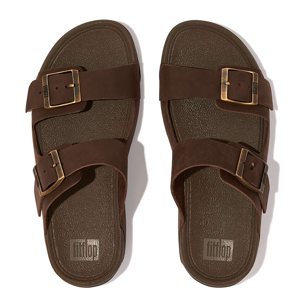 Sandales Fitflop GOGH MOC Buckle Nubuck Slides Homme Marron | KJR-096275