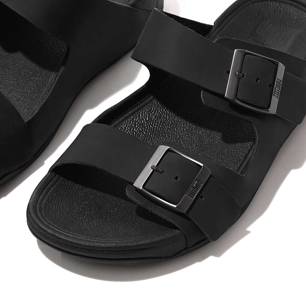 Sandales Fitflop GOGH MOC Buckle Nubuck Slides Homme Noir | OYN-908641