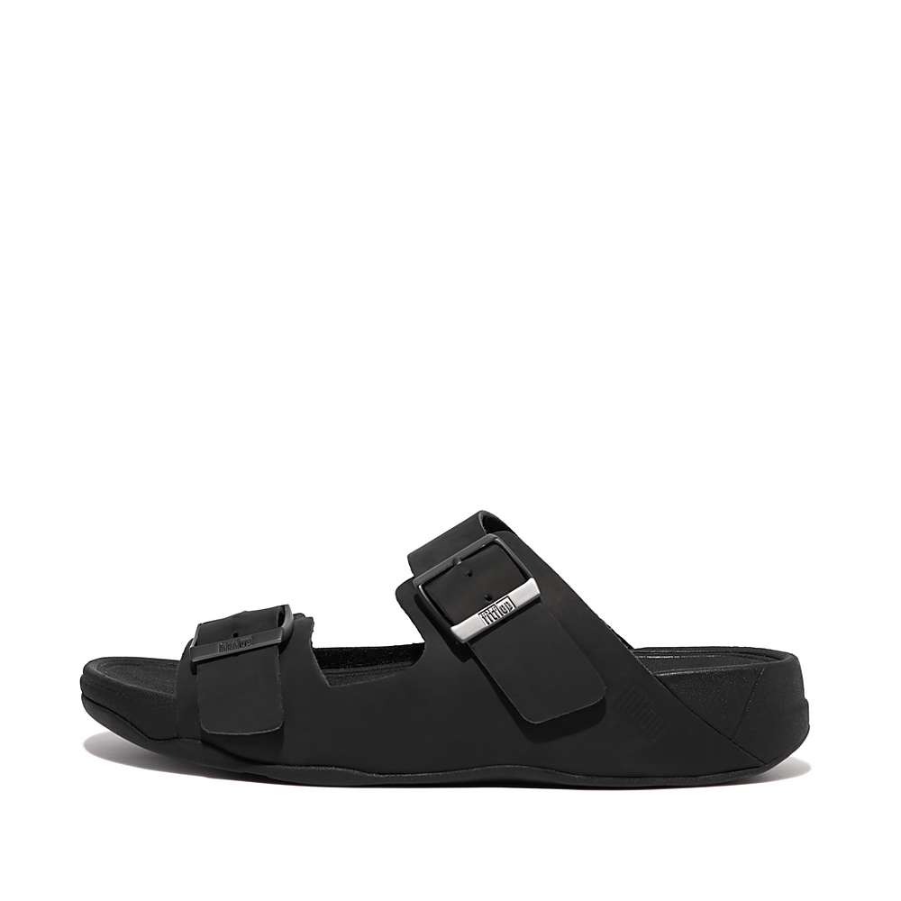 Sandales Fitflop GOGH MOC Buckle Nubuck Slides Homme Noir | OYN-908641