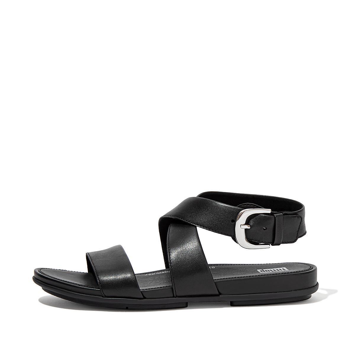 Sandales Fitflop GRACIE Buckle Leather Ankle-Strap Femme Noir | VGI-371826