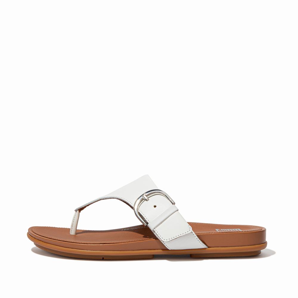 Sandales Fitflop GRACIE Buckle Leather Toe-Post Femme Blanche | SUX-401382