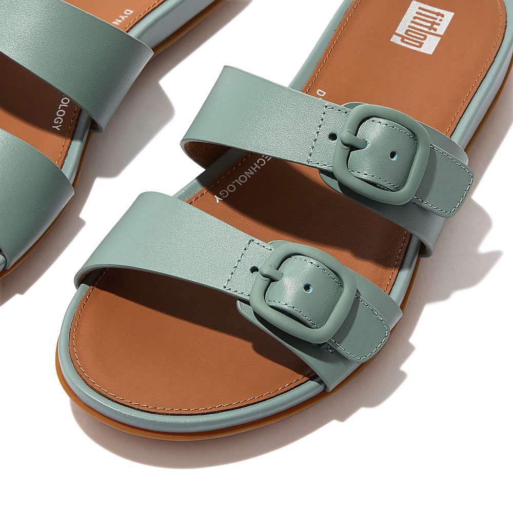 Sandales Fitflop GRACIE Buckle Two-Bar Leather Slides Femme Bleu | KMP-819360