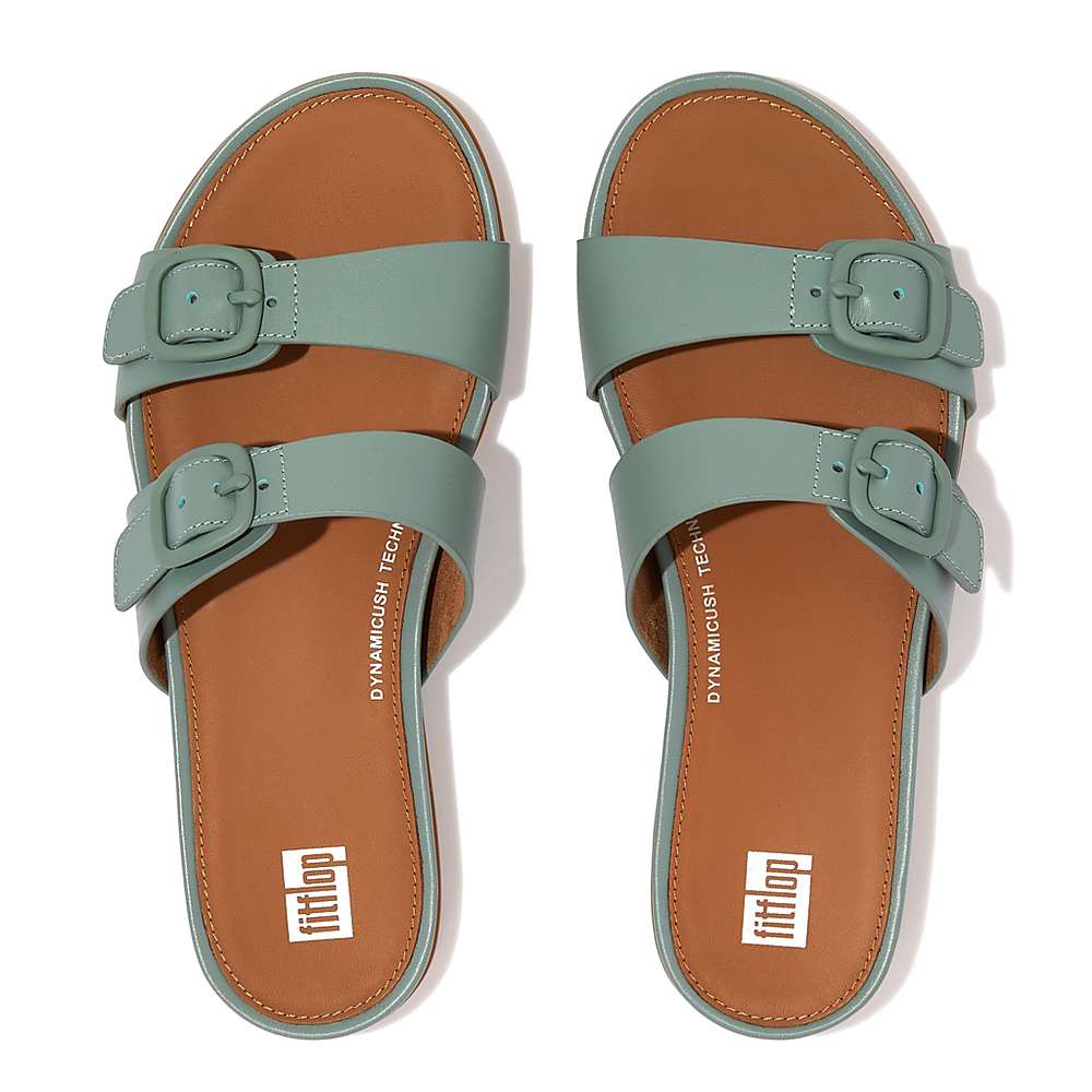 Sandales Fitflop GRACIE Buckle Two-Bar Leather Slides Femme Bleu | KMP-819360