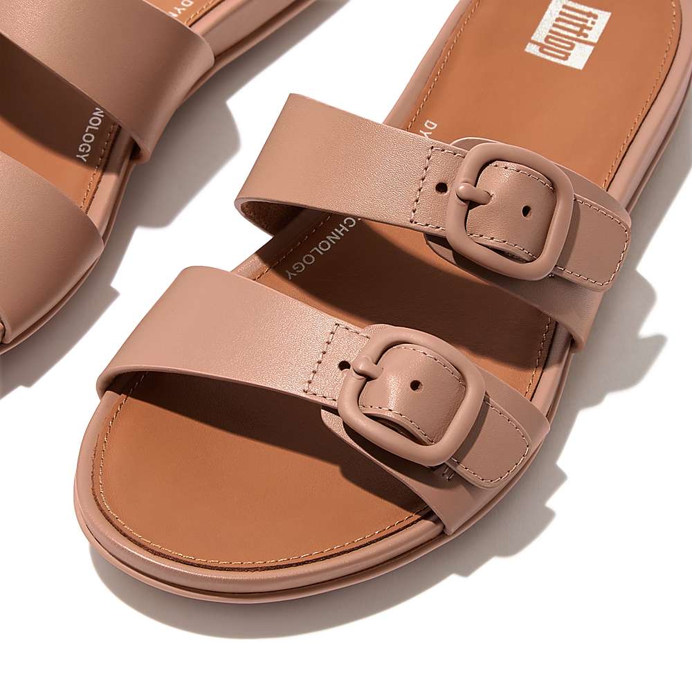 Sandales Fitflop GRACIE Buckle Two-Bar Leather Slides Femme Beige | XRD-053241