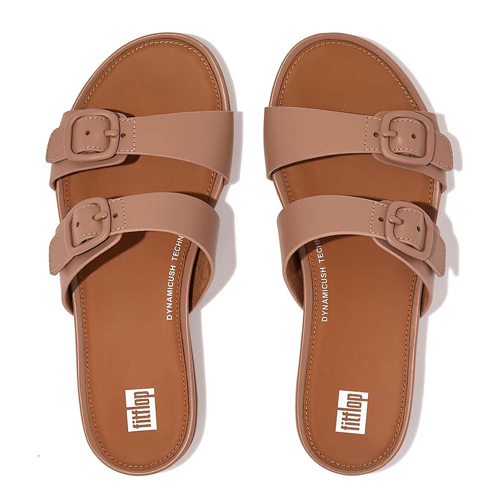 Sandales Fitflop GRACIE Buckle Two-Bar Leather Slides Femme Beige | XRD-053241