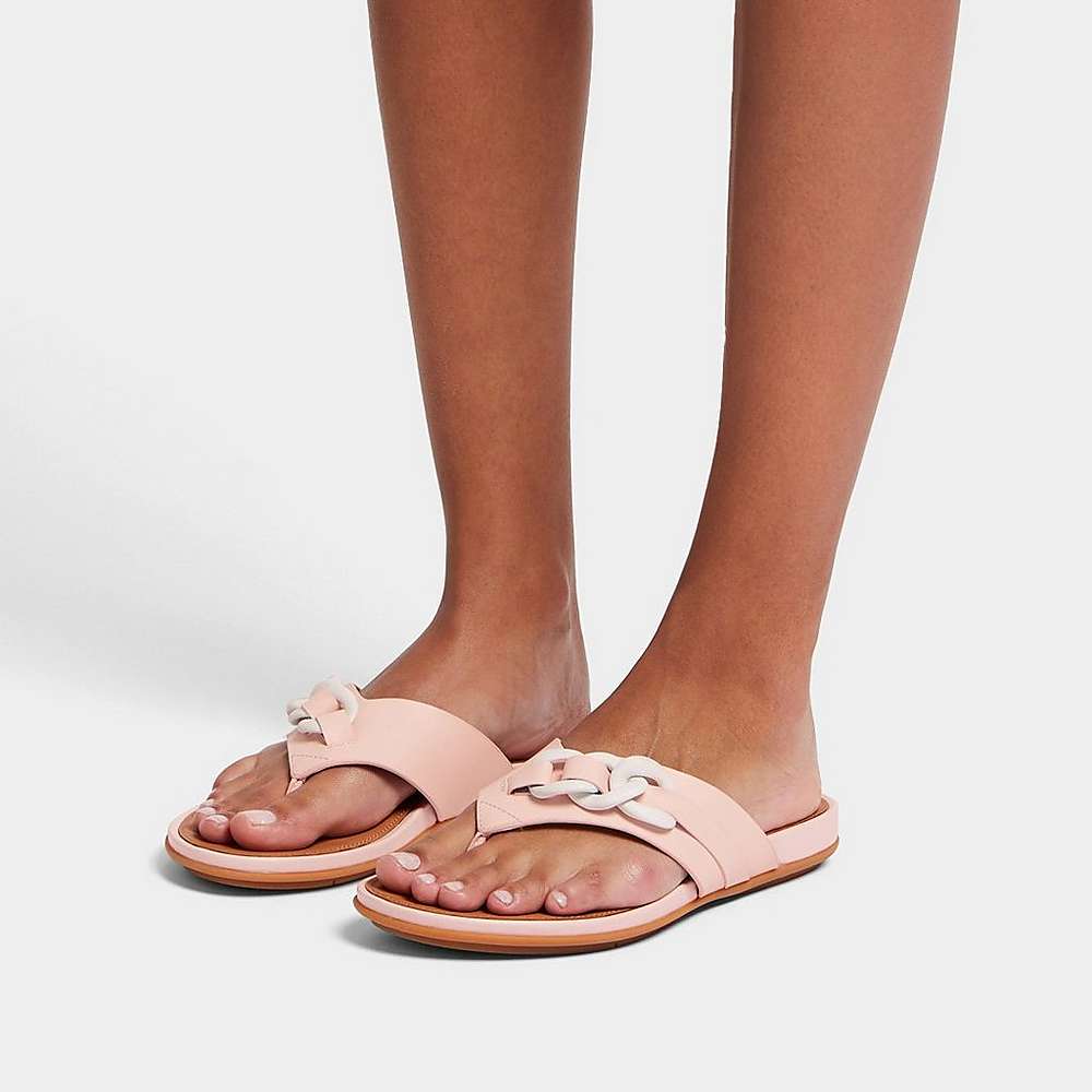 Sandales Fitflop GRACIE Chain Leather Toe-Post Femme Rose | KAC-431976