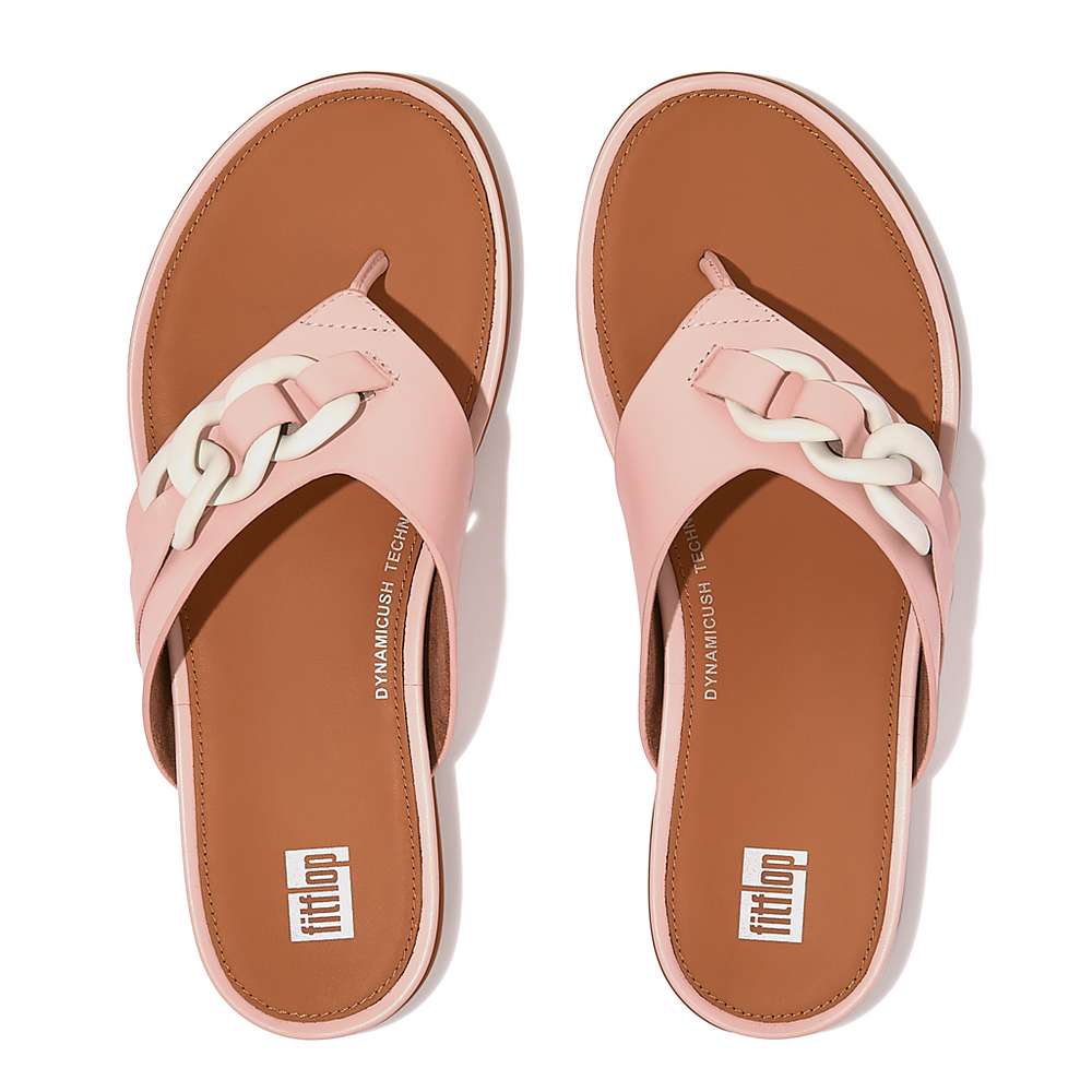 Sandales Fitflop GRACIE Chain Leather Toe-Post Femme Rose | KAC-431976