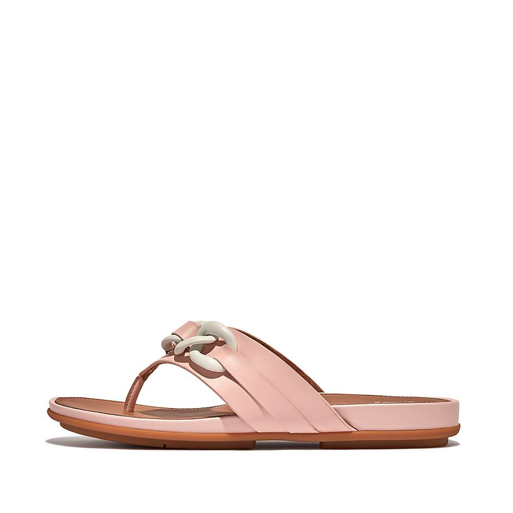 Sandales Fitflop GRACIE Chain Leather Toe-Post Femme Rose | KAC-431976