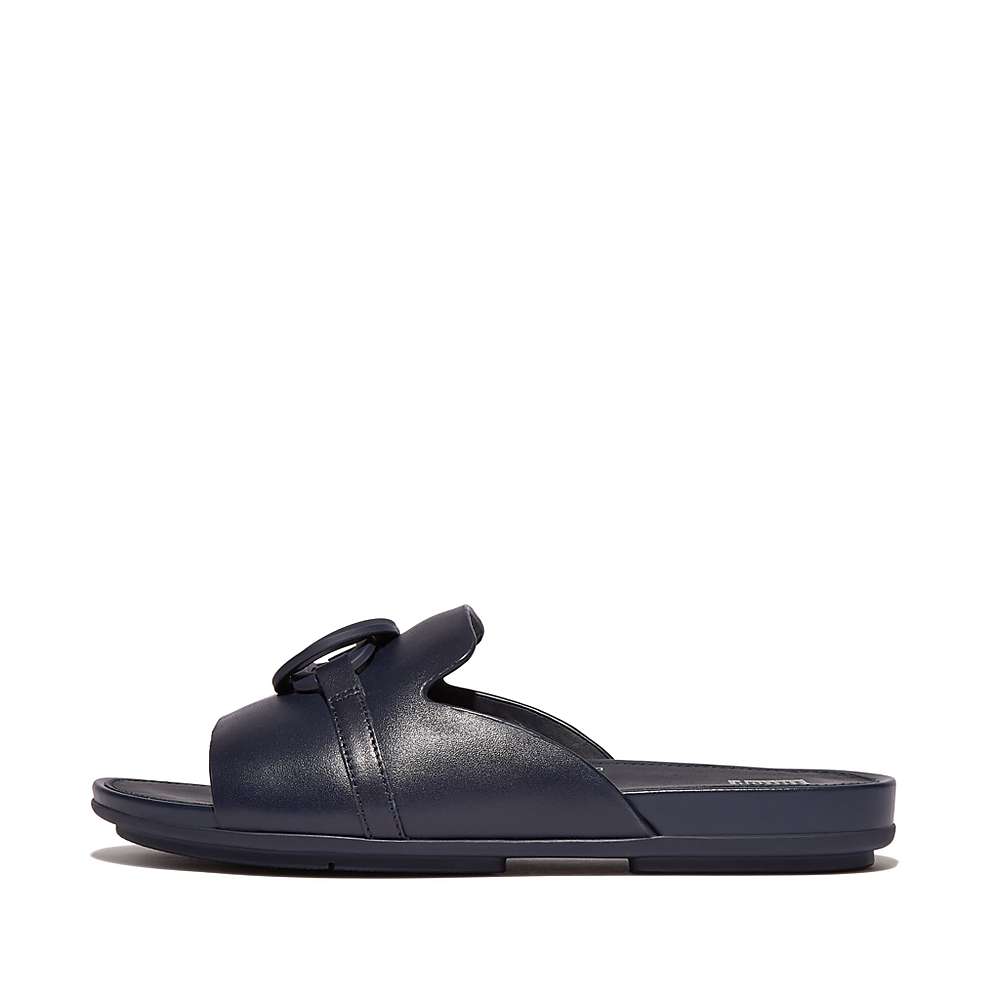 Sandales Fitflop GRACIE Circlet Leather Slides Femme Bleu Marine | JRN-273591