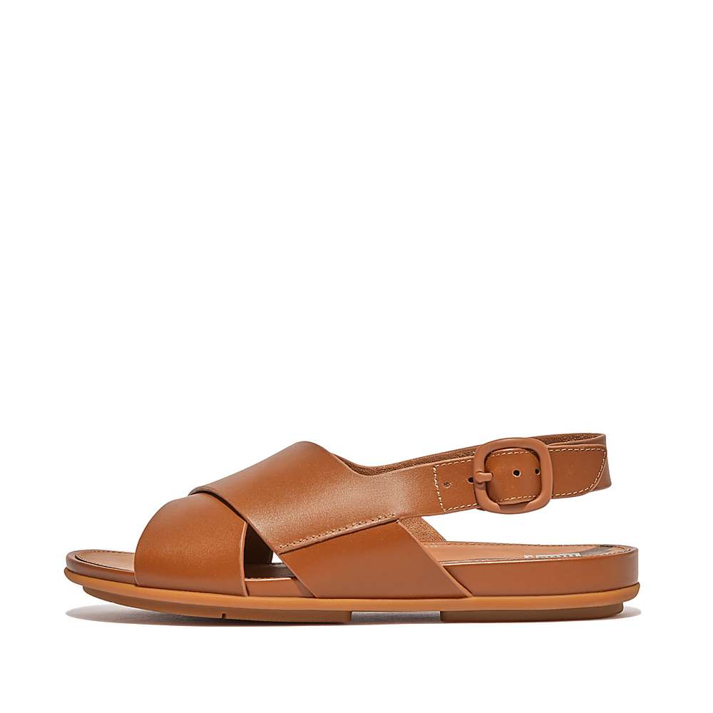 Sandales Fitflop GRACIE Leather Crisscross Femme Marron Clair | GNP-351746