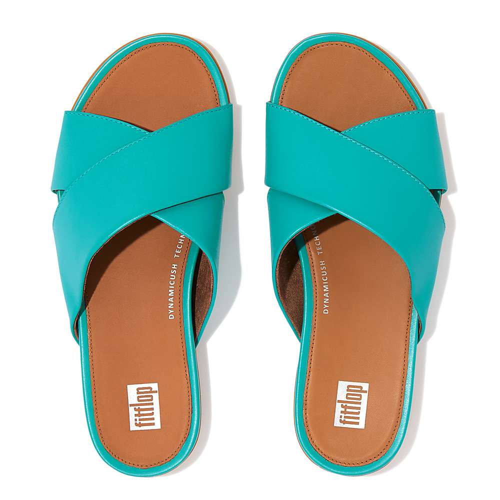 Sandales Fitflop GRACIE Leather Cross Slides Femme Bleu | CYN-549168