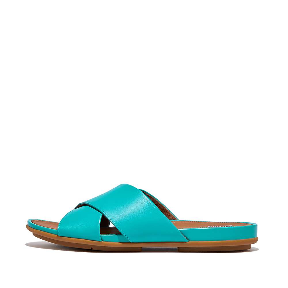 Sandales Fitflop GRACIE Leather Cross Slides Femme Bleu | CYN-549168