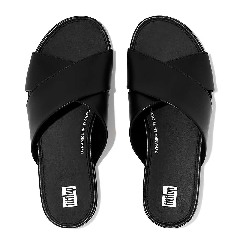 Sandales Fitflop GRACIE Leather Cross Slides Femme Noir | ZPJ-127386