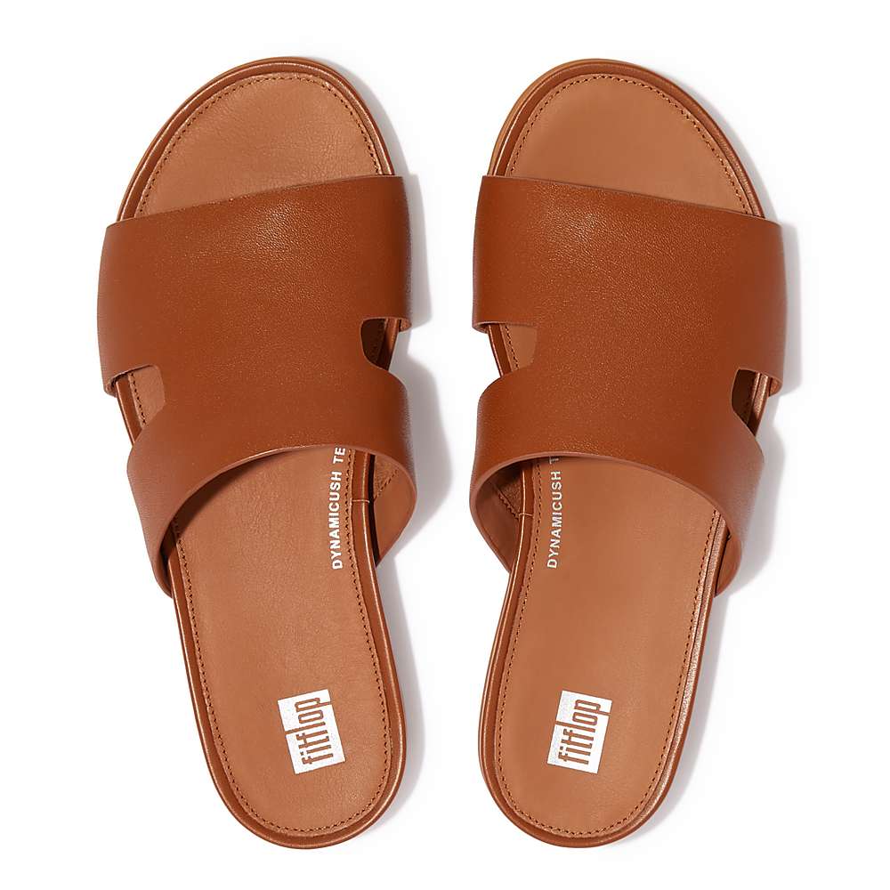 Sandales Fitflop GRACIE Leather Slides With Toe-Post Femme Marron Clair | JHS-601238