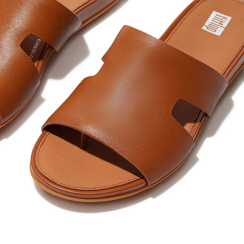 Sandales Fitflop GRACIE Leather Slides With Toe-Post Femme Marron Clair | JHS-601238