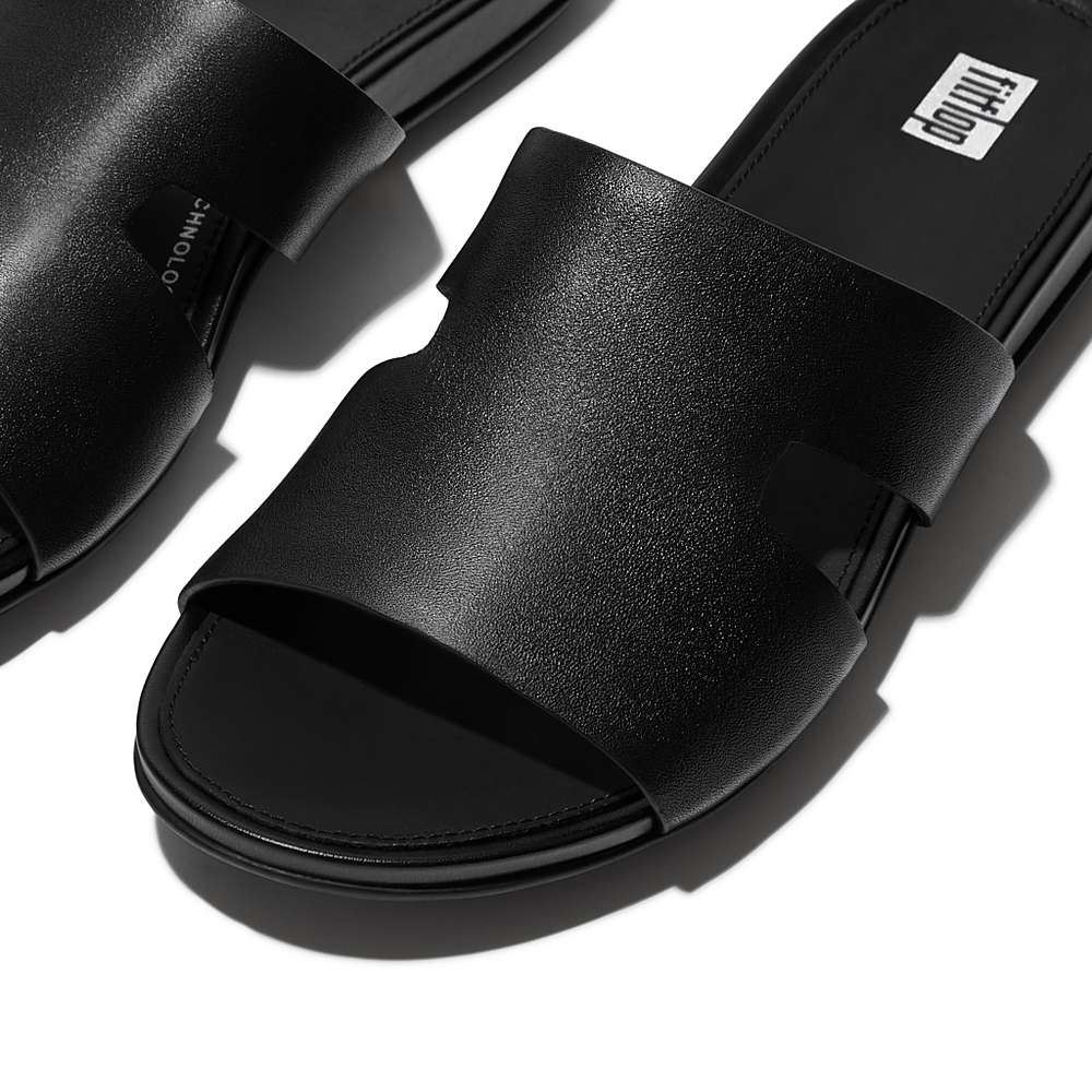 Sandales Fitflop GRACIE Leather Slides With Toe-Post Femme Noir | SUL-189425