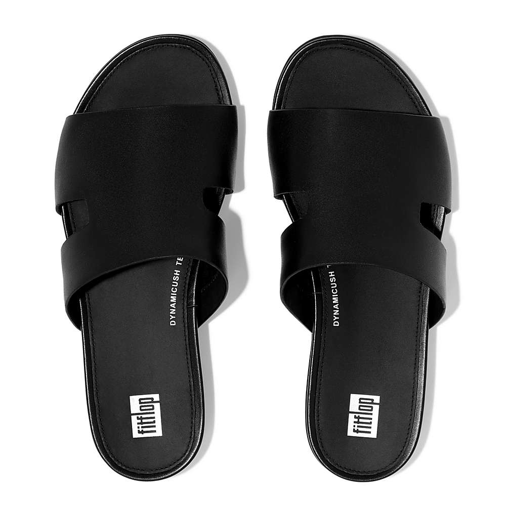 Sandales Fitflop GRACIE Leather Slides With Toe-Post Femme Noir | SUL-189425